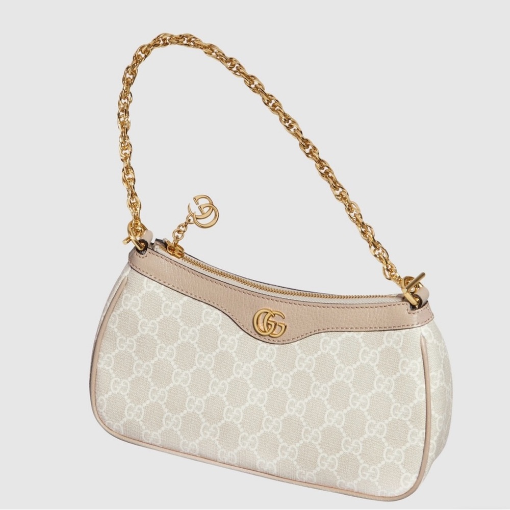 Gucci Cream and Gold Shoulder Bag with Monogram Design